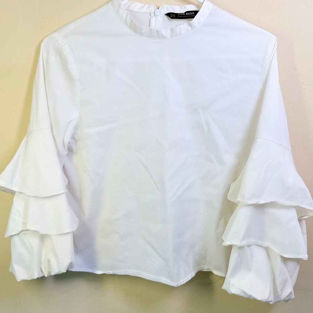 White Ruffled Sleeve Top